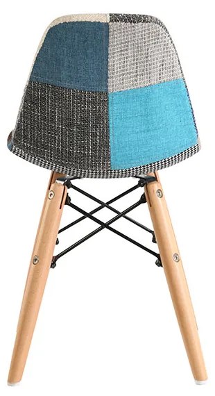 SCAUN JOY, MODEL PATCHWORK DENIM, SEZUT TAPITAT TEXTIL, PICIOARE LEMN