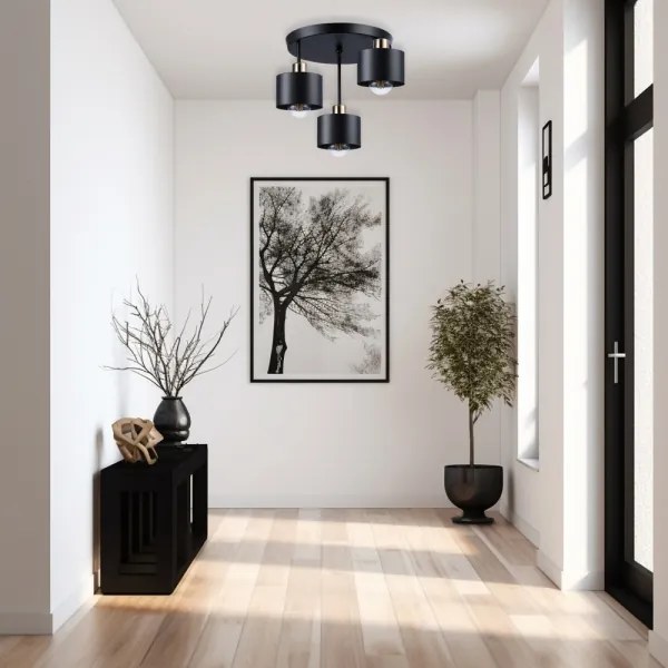 Lustră pe tijă 3xE27/35W/230V d. 30 cm negru/auriu