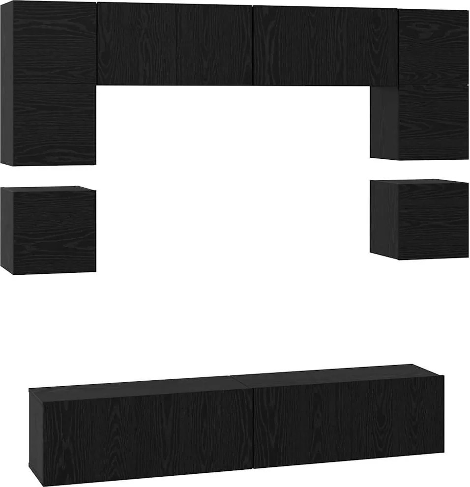 vidaXL Set comodă TV Pe perete 8 pcs Stejar Negru Lemn compozit