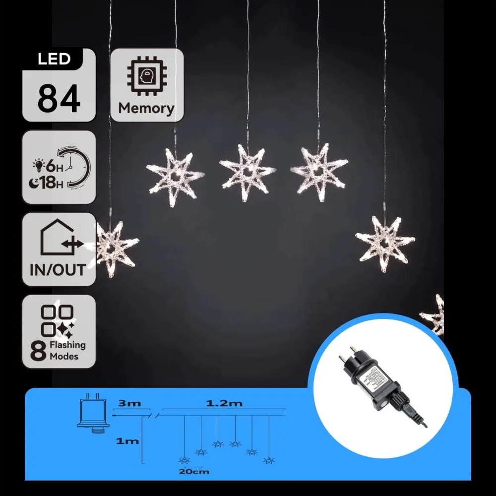 Aigostar - Ghirlandă LED pentru exterior, 84 LED, 230V, 1,2 x 1 m, IP44, alb rece, cu decorațiuni în formă de fulgi
