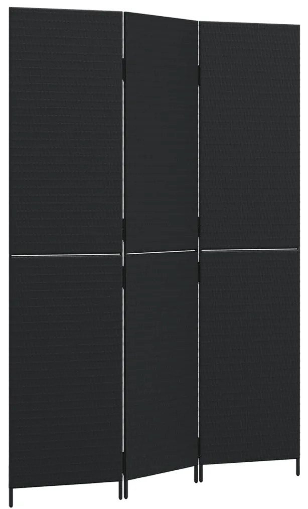 365356 vidaXL Separator de cameră cu 3 panouri, negru, poliratan