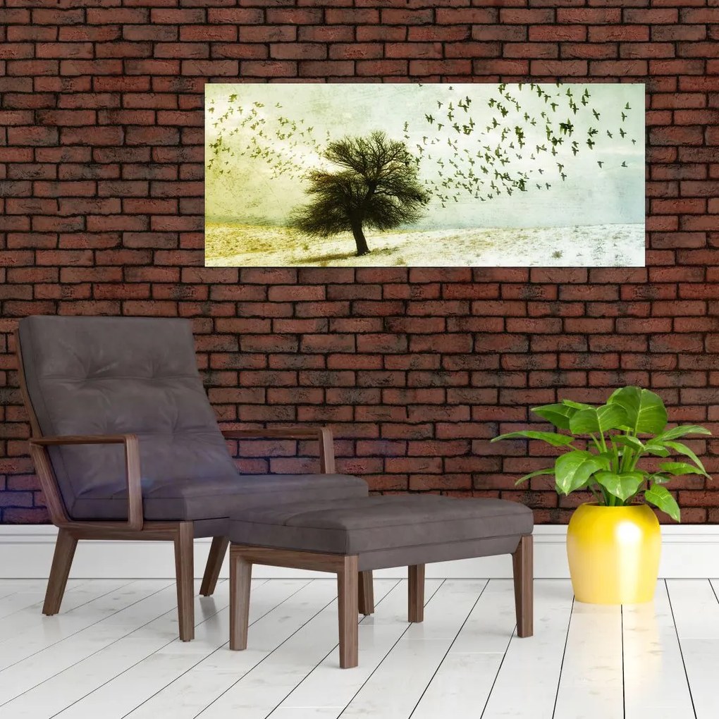 Tablou - cu multe păsări pictate (120x50 cm)