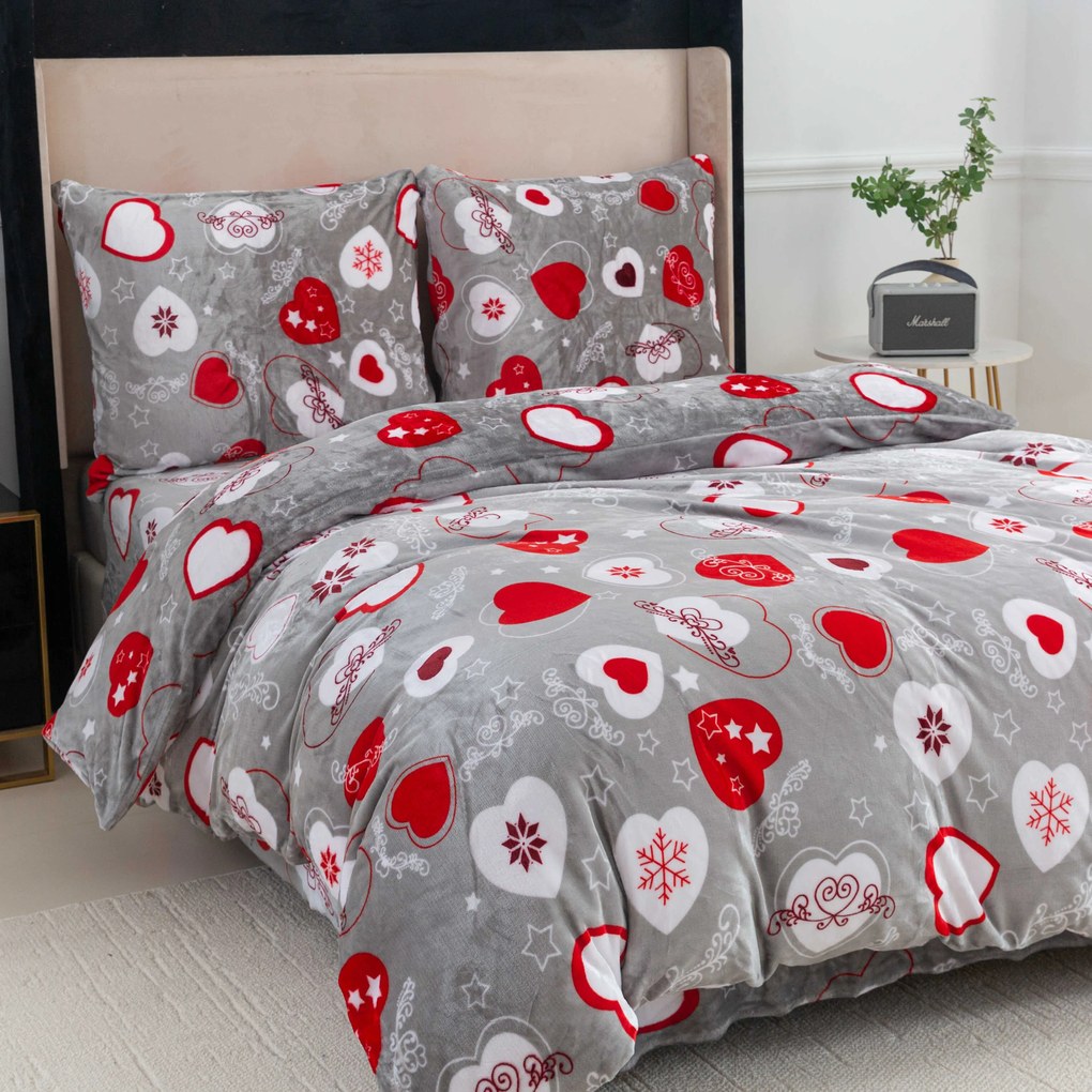 Lenjerie de pat cu microplus CHRISTMAS HEART gri Dimensiune lenjerie de pat: 2 buc 70 x 90 cm | 200 x 220 cm