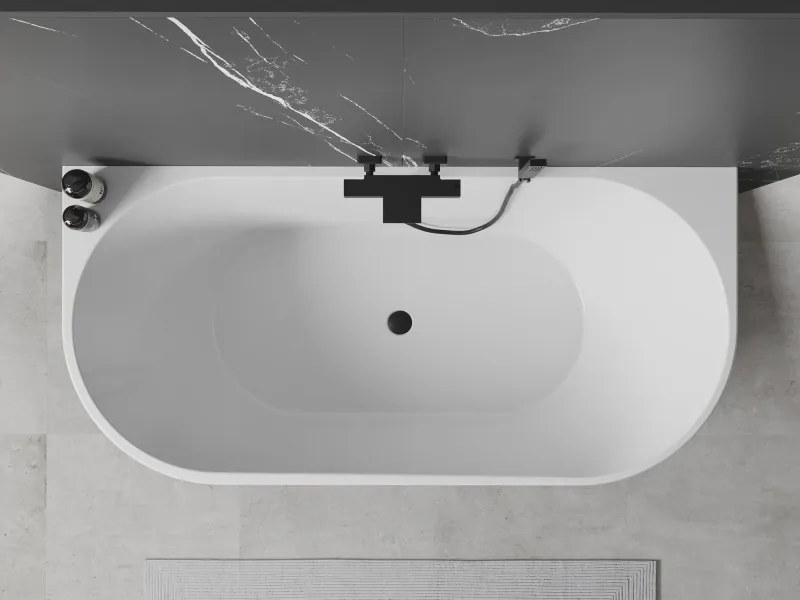 Mexen Oval cadă independentă pe perete 180 x 80 cm, albă, preaplin negru - 52671808000-70