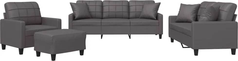 vidaXL Set de canapele cu perne, 4 piese, gri, piele ecologică
