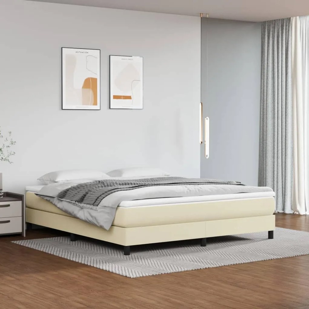 Cadru de pat box spring, crem, 160x200 cm, piele ecologica Crem, 25 cm, 160 x 200 cm