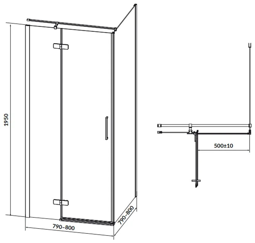 Cabina de dus patrata 80x80 cm Cersanit Jota, crom cu usa batanta stanga 800x800 mm, Stanga, Crom lucios