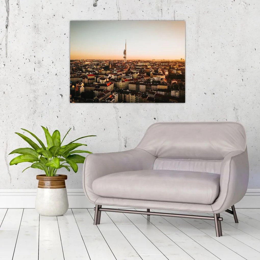 Tablou apusului de soare deasupra orașului Zizkov (70x50 cm)