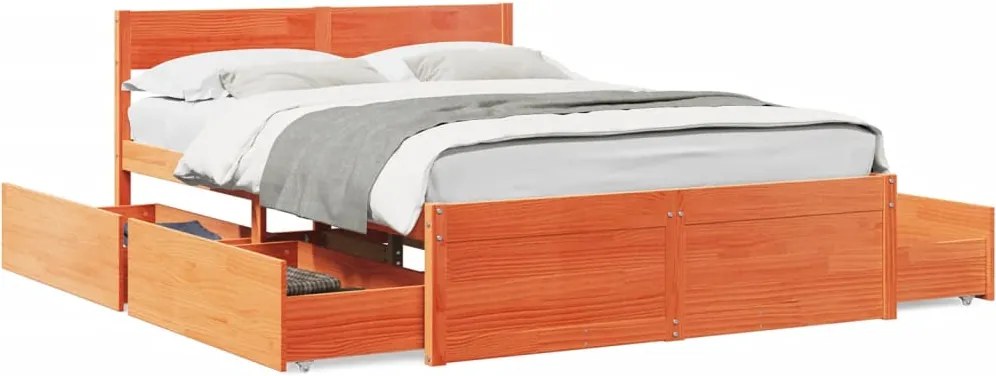 vidaXL Cadru pat fără saltea, maro ceruit, 140x190 cm, lemn masiv pin