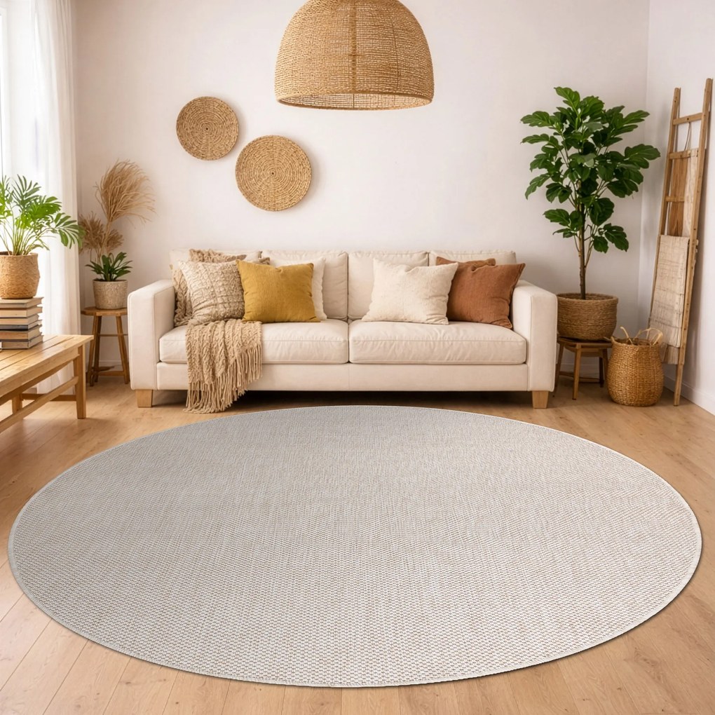 Covor SISAL SION cerc A5165A Melanj țesute plate ecru / cremă