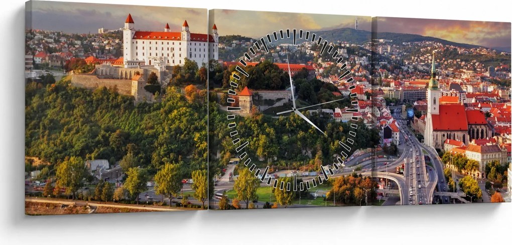 Tablou - Panorama bratislavei, Slovacia (cu ceas) (90x30 cm)