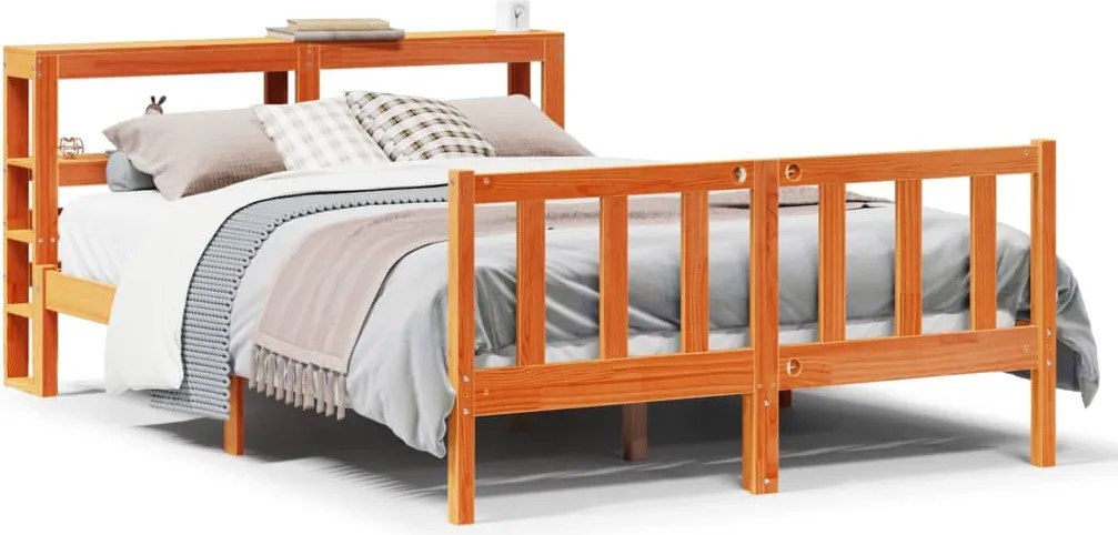 vidaXL Cadru de pat cu tăblie, maro ceruit, 140x200 cm, lemn masiv pin