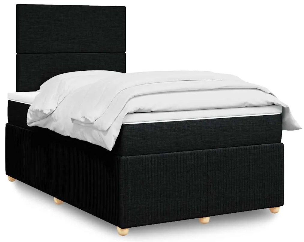 vidaXL Pat box spring cu saltea, negru, 120x200 cm, textil