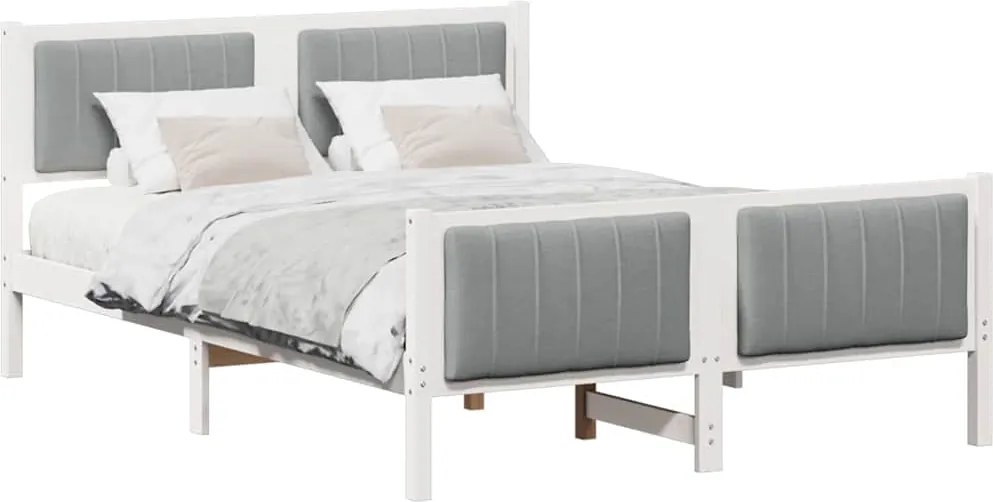 vidaXL Cadru de pat Alb și gri deschis 135 x 190 cm Lemn masiv de pin