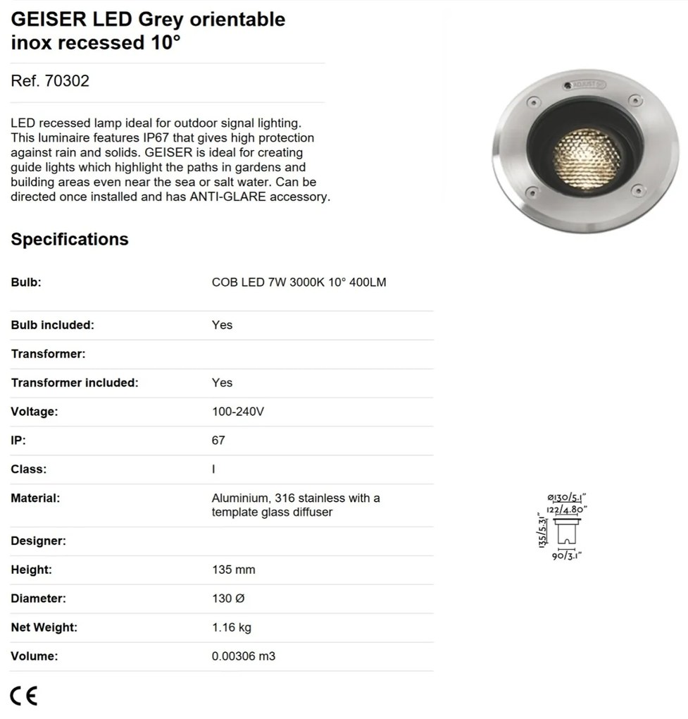 Spot LED orientabil / incastrabil de exterior pentru pavaj 13cm GEISER 7W