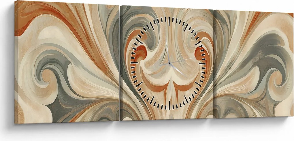 Tablou - Vârtejuri în culori pământii (cu ceas) (90x30 cm)