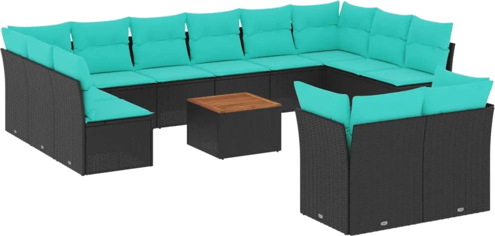 vidaXL Set mobilier de grădină cu perne, 13 piese, negru, poliratan