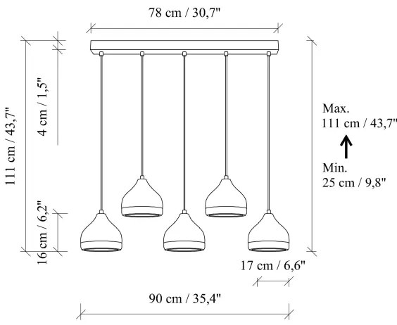 Lustră pe cablu YILDO 5xE27/40W/230V alb/auriu