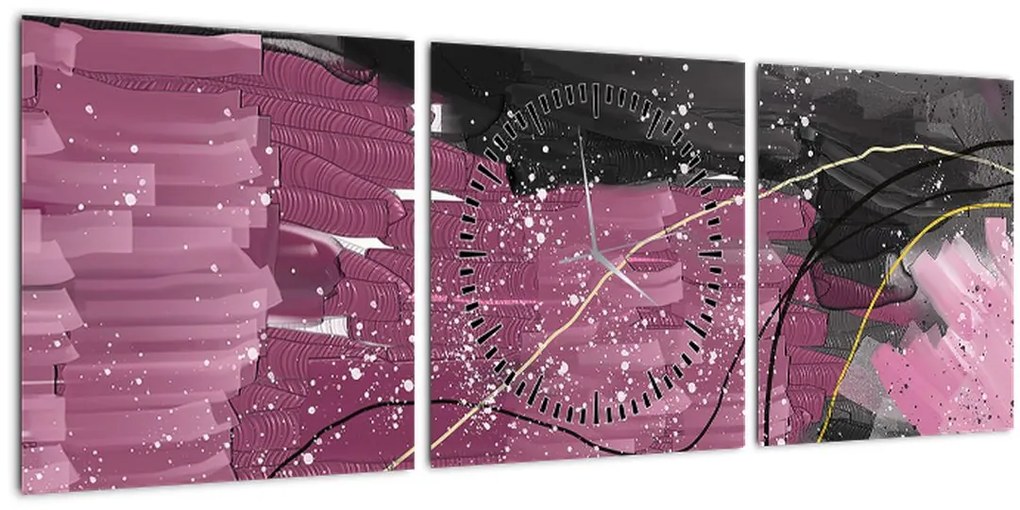 Tablou - Abstracție roz-roșu (cu ceas) (90x30 cm)