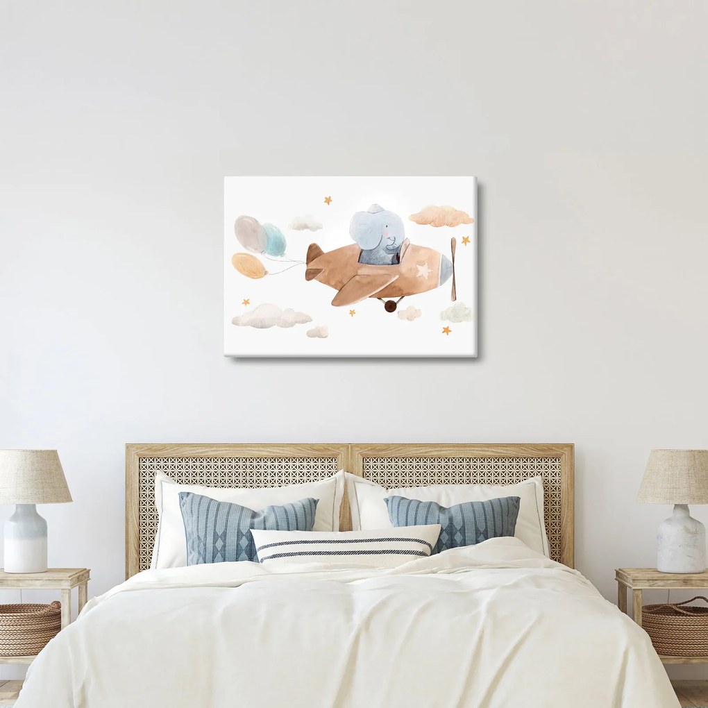 Tablou - Acuarelă elefant într-un avion (70x50 cm)
