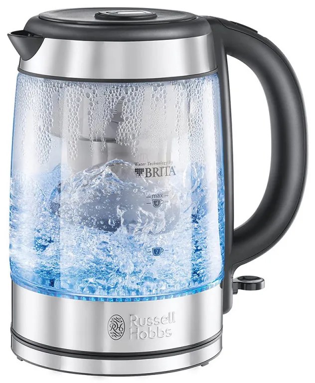 Cana electrica din sticla cu filtru Russell Hobbs Clarity 20760-57, 2200W, 1L, Iluminat, SCHOTT DURAN, Filtru BRITA, Inox
