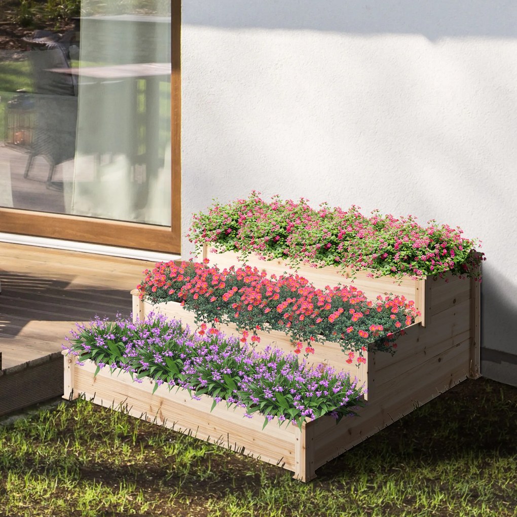 Rafturi Outsunny pentru plante de Gradina cu 3 nivele din lemn | Aosom Romania