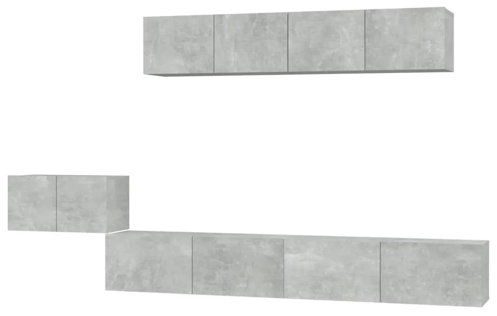 Set dulap TV, 5 piese, gri beton, lemn prelucrat 5, Gri beton, 100 x 30 x 30 cm