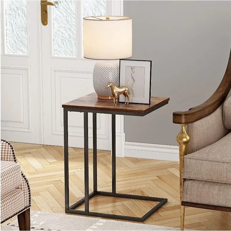 Masuta laterala GLINT cu decor de nuc, neagra