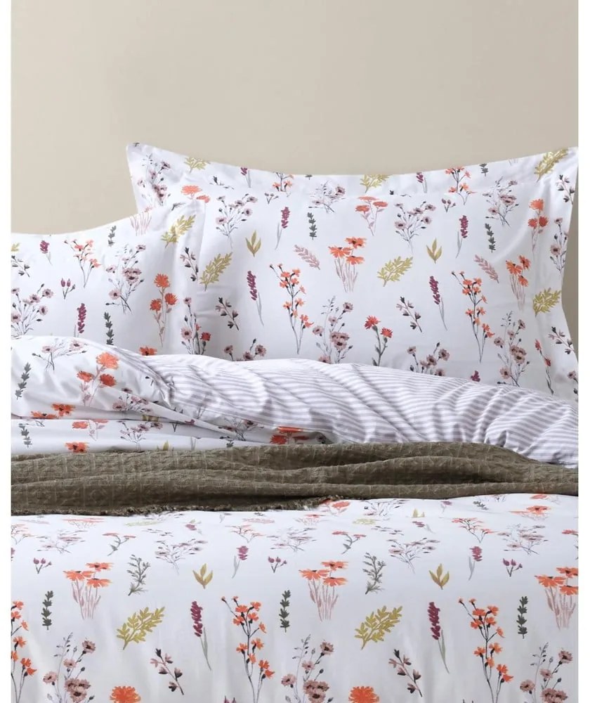 Lenjerie de pat albă din bumbac ranforcé pentru pat de o persoană 140x200 cm Floral Dance Autumn – Mila Home Luxury
