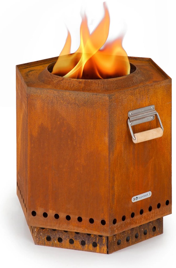 Blumfeldt Șemineu, coș pentru foc, fără fum, robust, vătrai, capac de ploaie