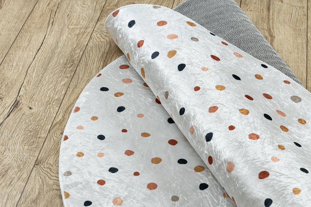BAMBINO 47890 rotund covor lavabil Puncte pentru copii anti-alunecare - alb / maro