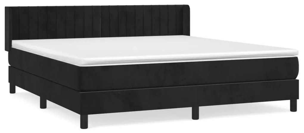 Pat box spring cu saltea, negru, 180x200 cm, catifea Negru, 180 x 200 cm, Benzi verticale