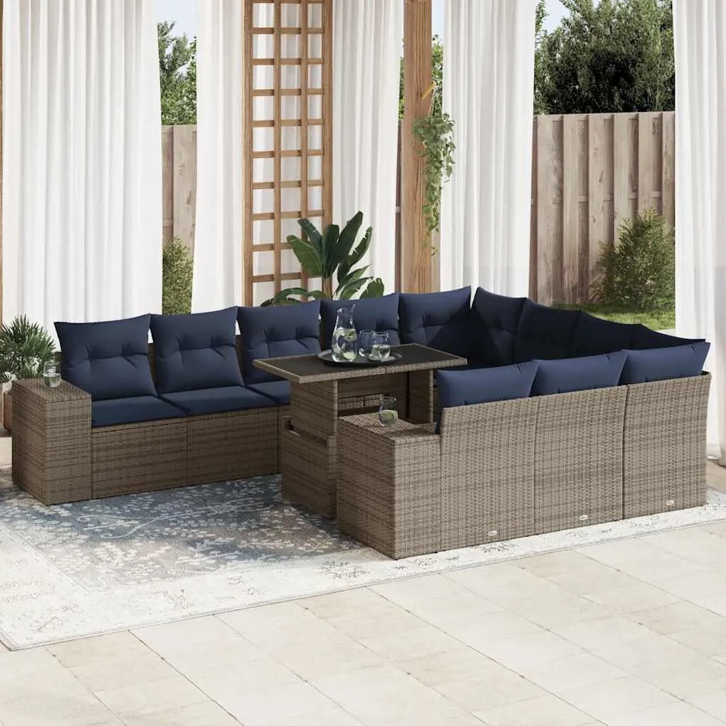 vidaXL Set canapele grădină perne 11 piese, gri, poliratan/lemn acacia