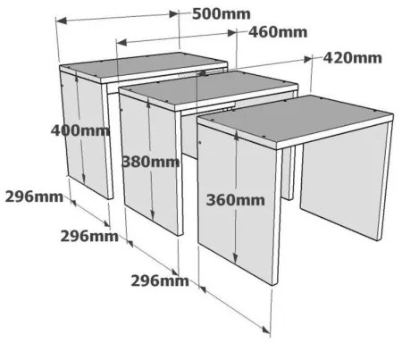 SET 3x măsuță laterală GUL maro/albă/gri
