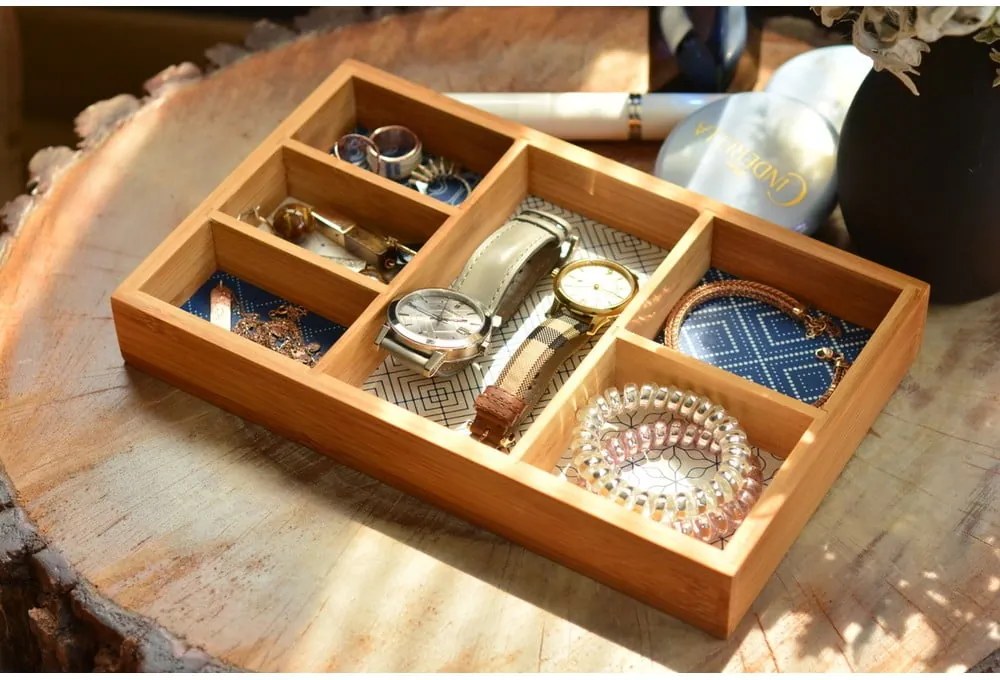 Cutie din bambus pentru bijuterii Bambum Boxy, 6 compartimente