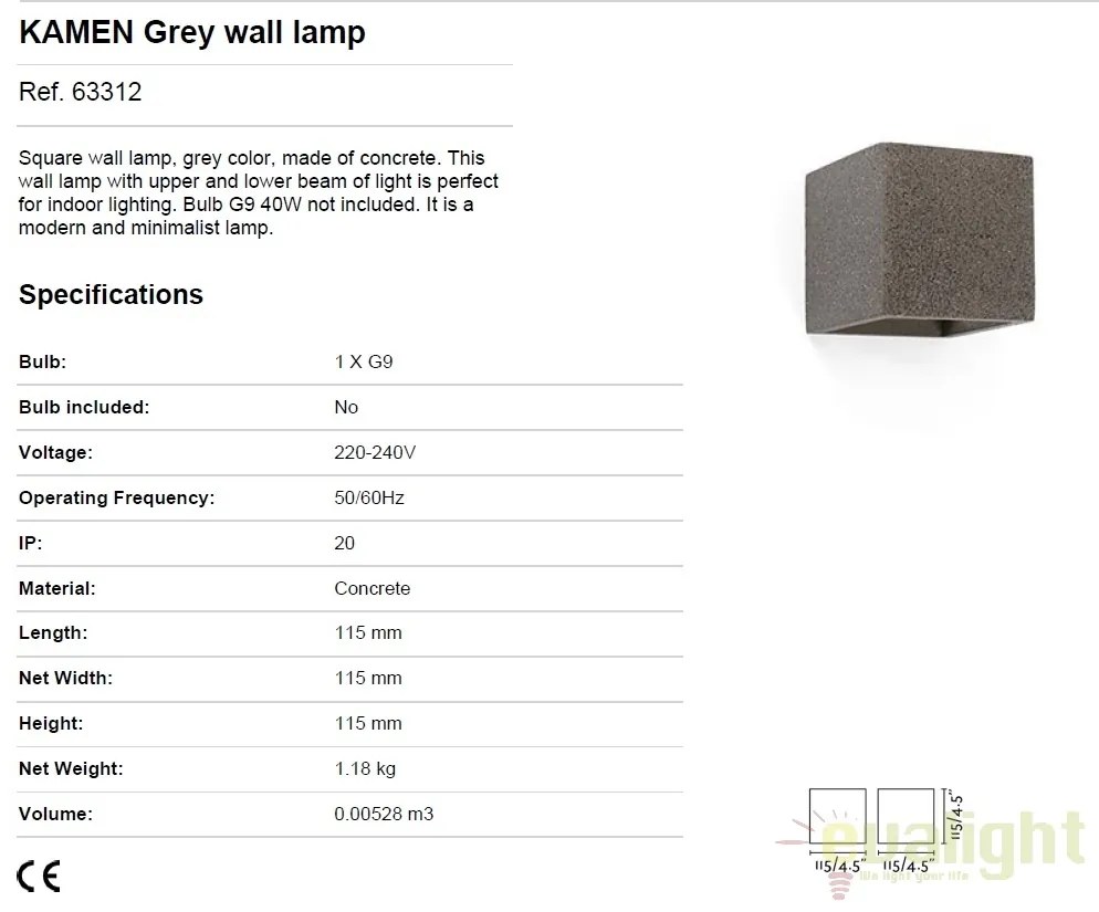 Aplica de perete ambientala design minimalist KAMEN gri 63312