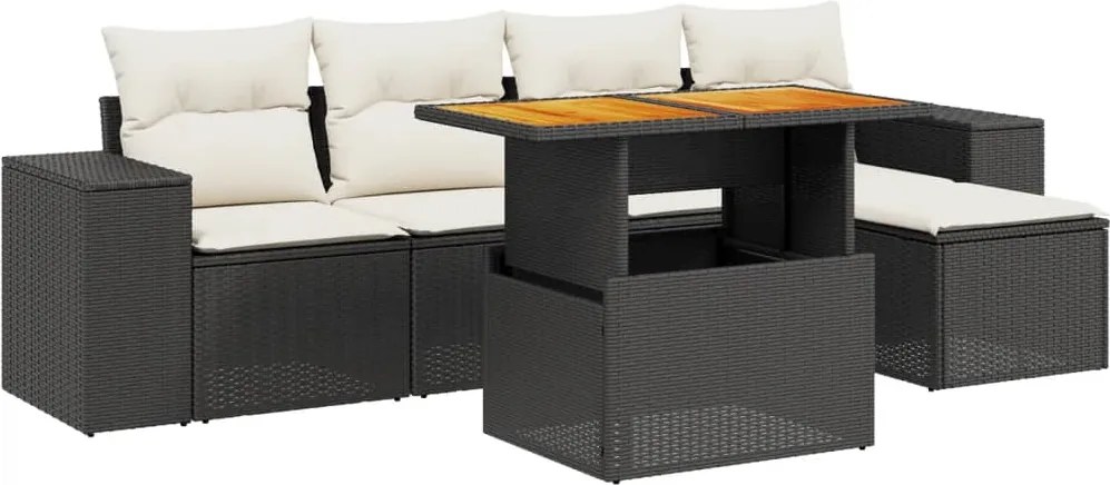 vidaXL Set mobilier de grădină cu perne, 6 piese, negru, poliratan