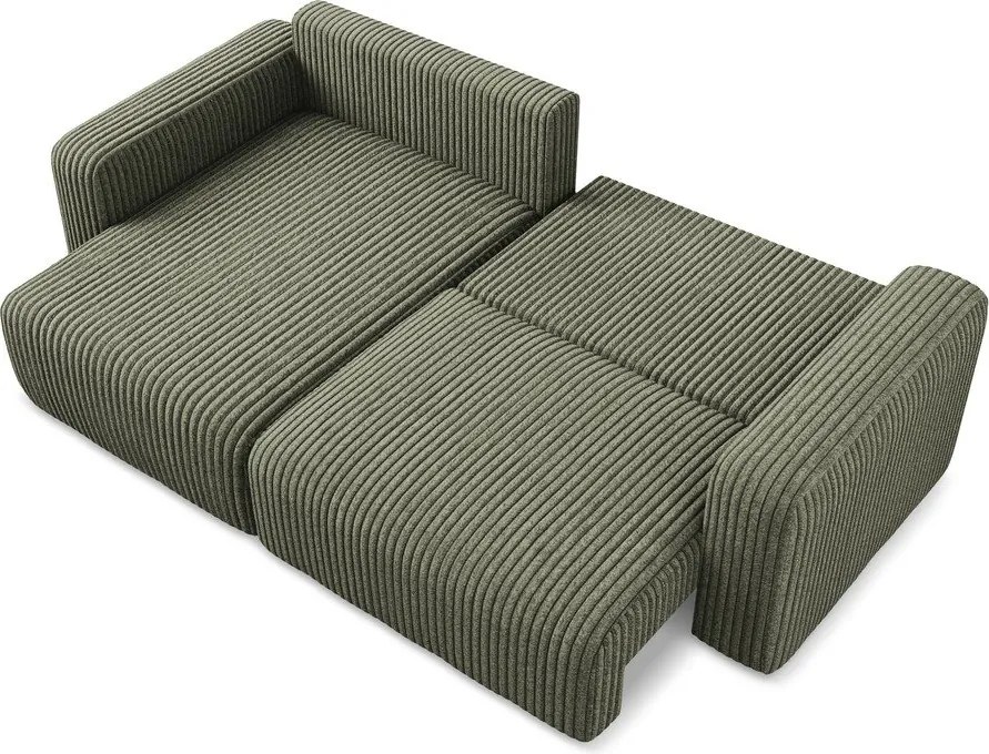 Colțar verde extensibil/cu spațiu de depozitare cu tapițerie din catifea reiată (cu colț pe partea stângă/cu șezlong) Kona – Makamii