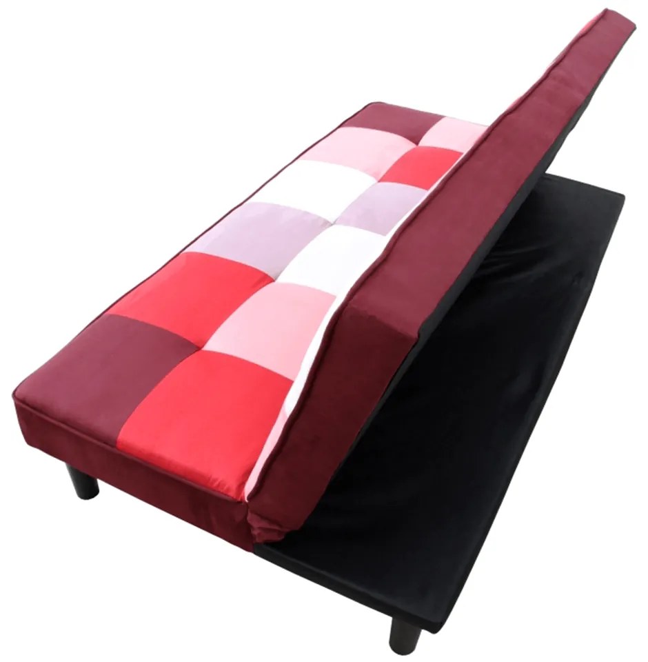 Canapea extensibilă, material textil roşu/alb, ARLEKIN