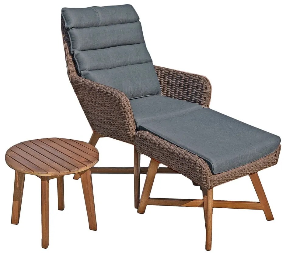 Set fotoliu, taburet și măsuță de grădină maro Caliva - Garden Pleasure
