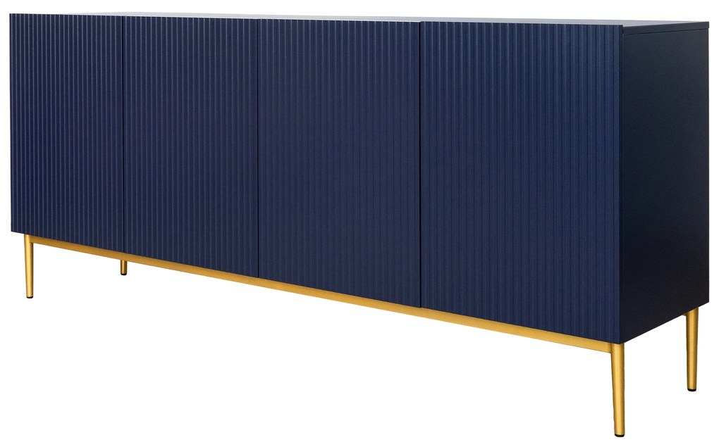 Comodă Nicole 200 cm - MDF albastru închis / picioare aurii