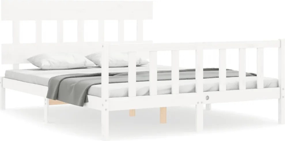 vidaXL Cadru de pat fără saltea, alb, 160x200 cm, lemn masiv pin