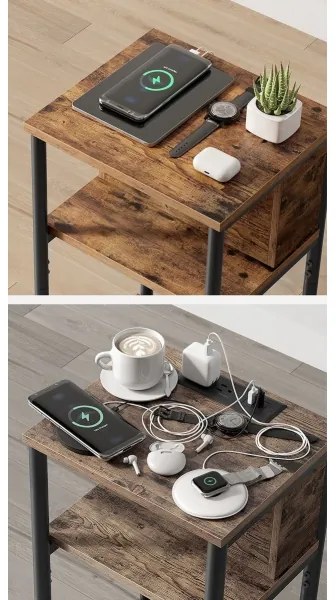 Noptieră ROD, maro/negru, cu prize electrice și porturi USB încorporate