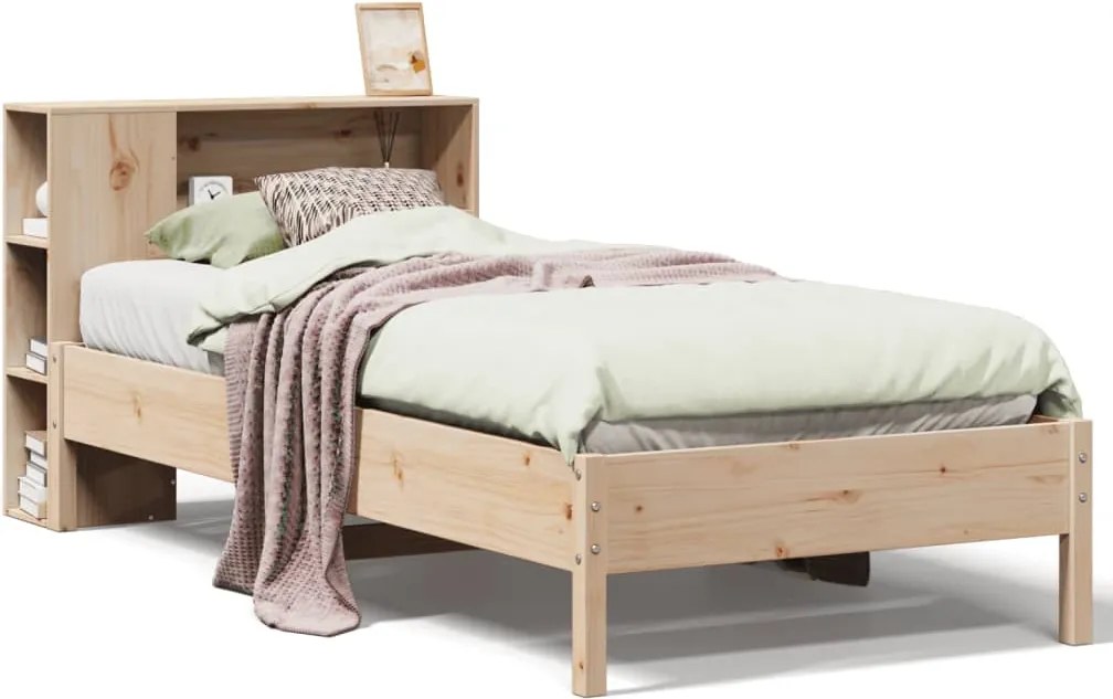 vidaXL Pat cu bibliotecă fără saltea, 75x190 cm, lemn masiv de pin