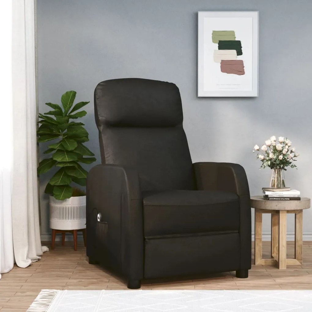 3073734 vidaXL Fotoliu rabatabil electric, negru, piele ecologică