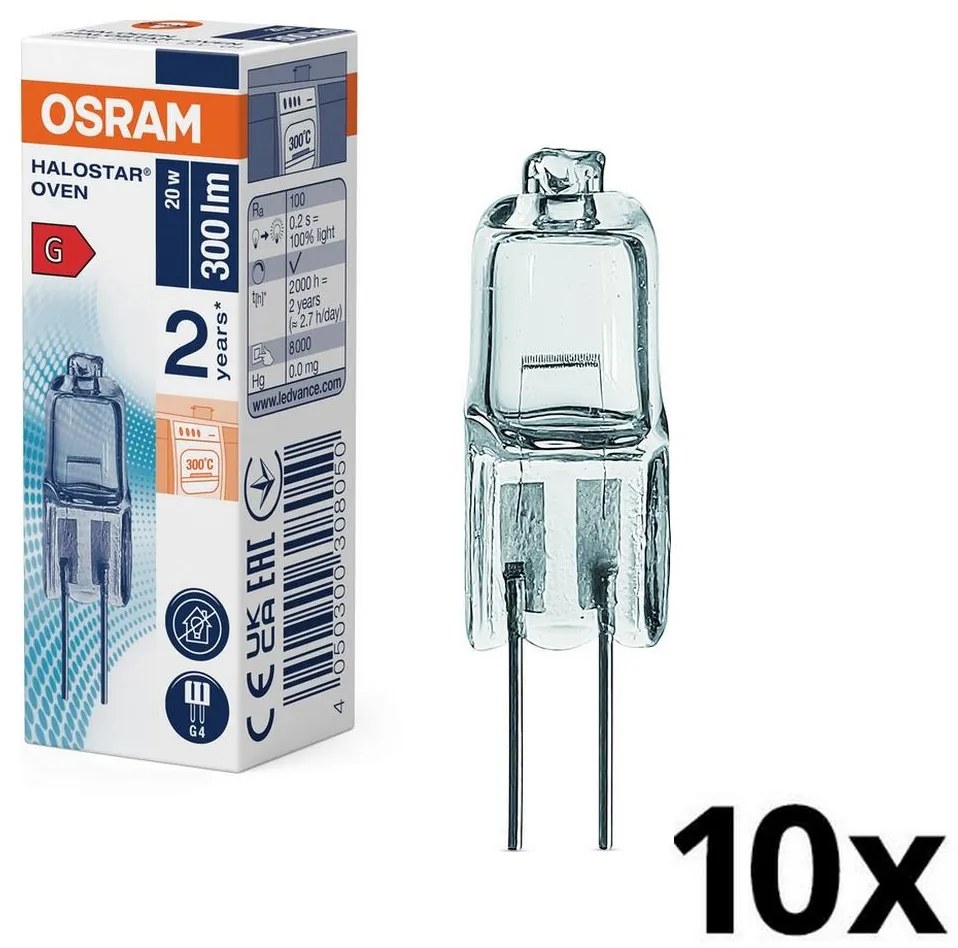 Set 10 becuri pentru cuptor HALOSTAR G4 20W 12V 2700K - Osram