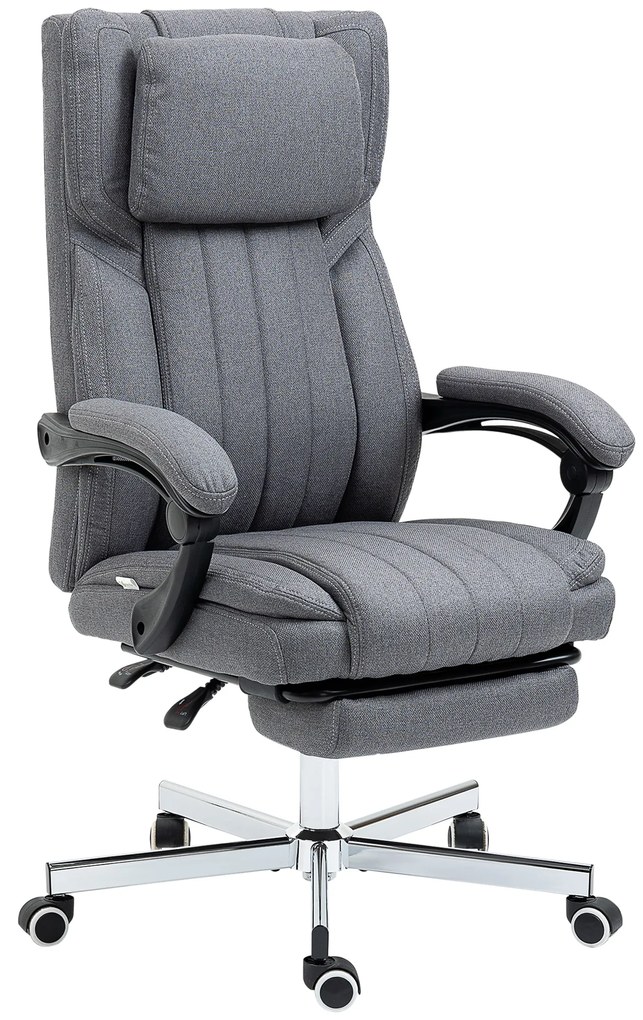 Vinsetto Scaun de birou cu funcție de masaj, spătar reglabil, suport pentru picioare extensibil, imitație de in, gri, 65 x 61 x 113 cm | Aosom Romania