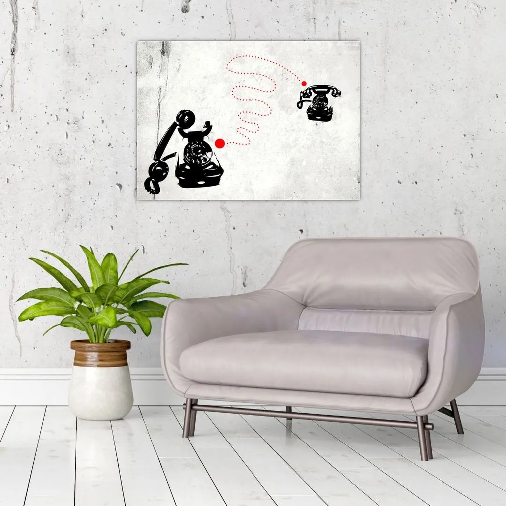 Tablou pe sticlă - Desen de telefon în stilul lui Banksy (70x50 cm)