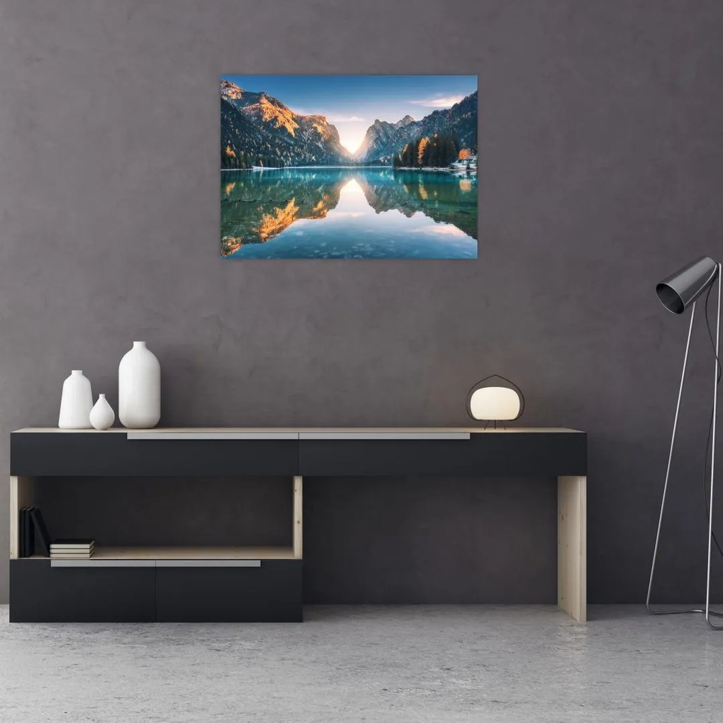 Tablou pe sticlă - Lacul montan (70x50 cm)