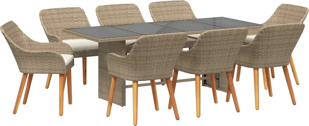 vidaXL Set de masă pentru grădină cu pernă 9 pcs Bej poliratan